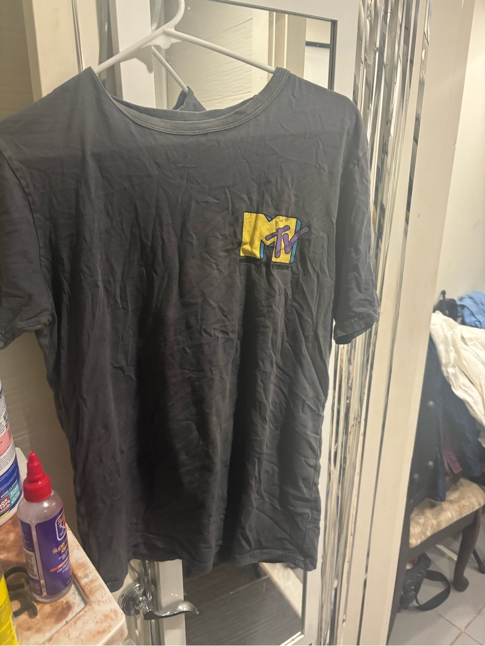 American Eagle Outfitters Black Graphic Tee with Yellow & Blue Accent